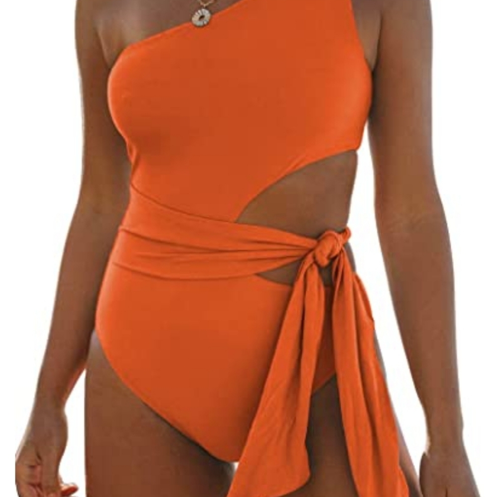 One Piece Swimsuits Sexy One Shoulder Monokinis Tummy Control Tie Side Cut Out